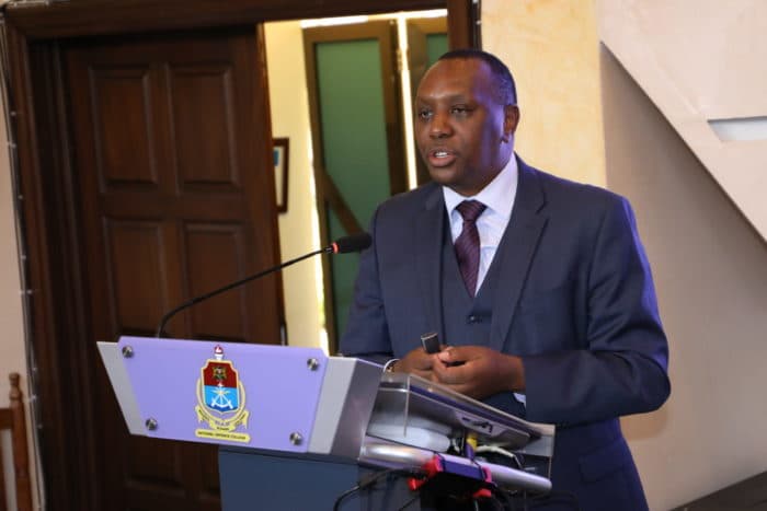 Kirimi Peter Kaberia delivering a lecture at the National Defence College